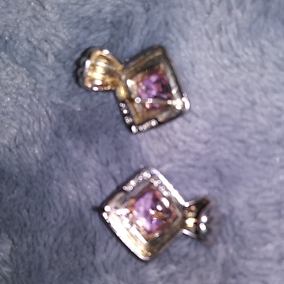 Silver earrings with sparkly pink CZ stones. - Picture 2 of 6